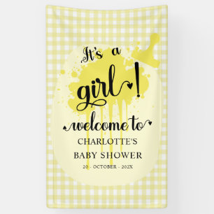 Es ist ein Mädchen Süße Pastellgelbe Gingham-Baby- Banner