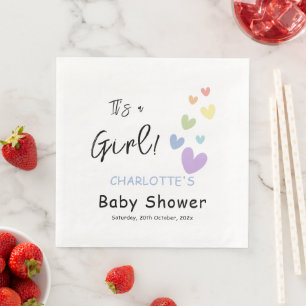 Es ist ein Mädchen! Süße und bunte Herzen Babypart Serviette