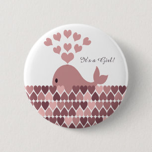 Es ist ein Mädchen! Süßer rosa Wal Button