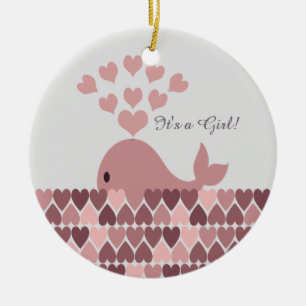 Es ist ein Mädchen! Süßer rosa Wal Keramik Ornament