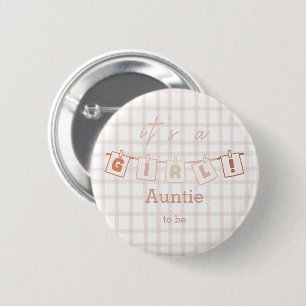 Es ist ein Mädchen Süßes Gingham Notedry Tante-in- Button