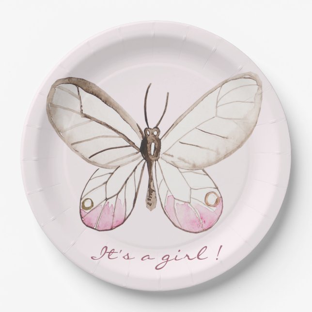Es ist ein Mädchen! Sweet Blush Butterfly | Babydu Pappteller (Vorderseite)