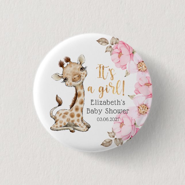 Es ist ein Mädchen! Sweet Giraffe Baby Dusche Button (Vorderseite)