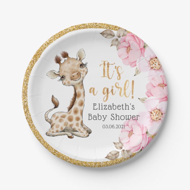 Es ist ein Mädchen! Sweet Giraffe Babydusche Papie Pappteller (Vorderseite)