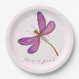 Es ist ein Mädchen! Sweet Lila Dragonfly Pappteller