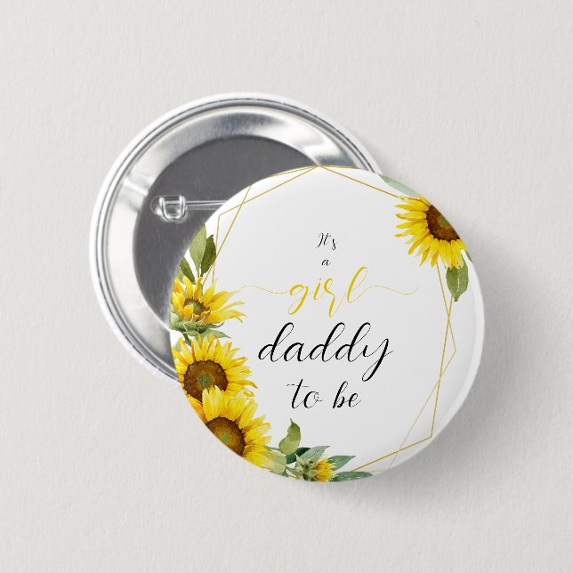 Es ist ein Mädchen! Wasserfarbe Sonnenblume Daddy- Button (Vorne & Hinten)
