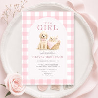 Es ist ein Mädchen-Welpen-Hunde-Karo-Baby-Shower