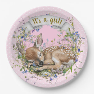 Es ist ein Mädchen Woodland Baby Shower Pappteller