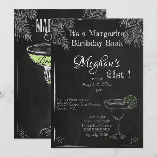 Es ist ein Margarita Birthday Bash 21. Einladung (Vorne/Hinten)