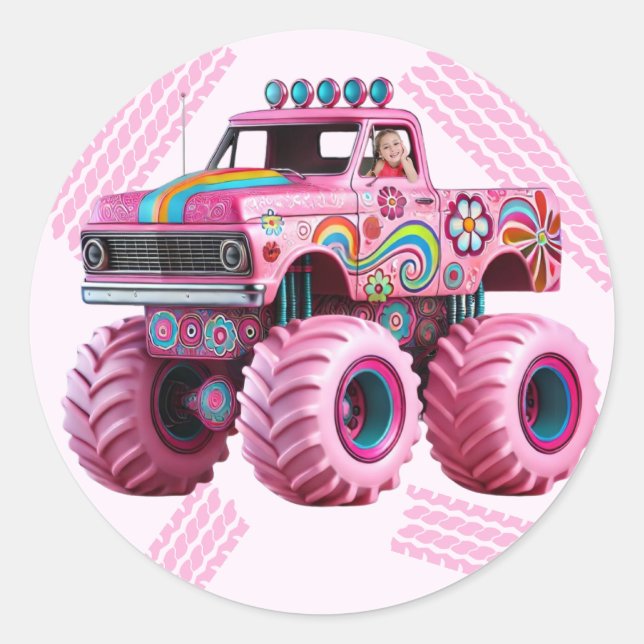 Es ist ein Monster Truckin' Party Custom Foto Runder Aufkleber (Vorderseite)