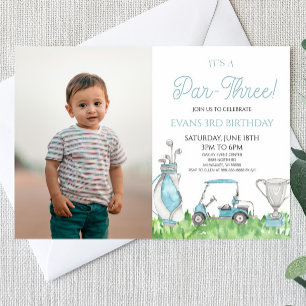 Es ist ein Par-Three! Blue Golf 3. Geburtstag Part Einladung