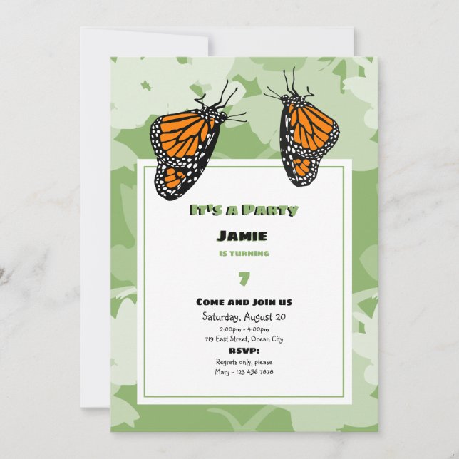 Es ist ein Party Orange Monarch Butterfliy Geburts Einladung (Vorderseite)