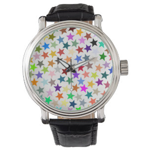 Es ist ein Rainbow-Party, mehrfarbiges Sternenmust Armbanduhr