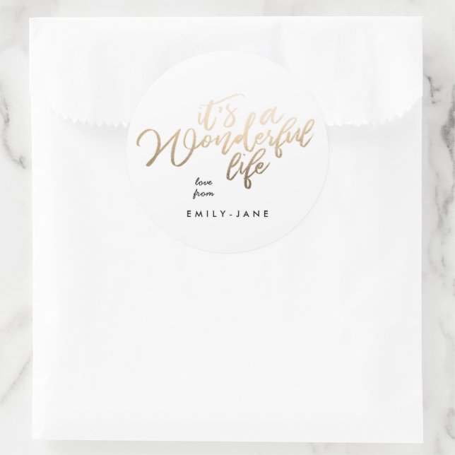 Es ist ein wunderbares Leben Briefe Gold Foil Weih Runder Aufkleber (Tasche)