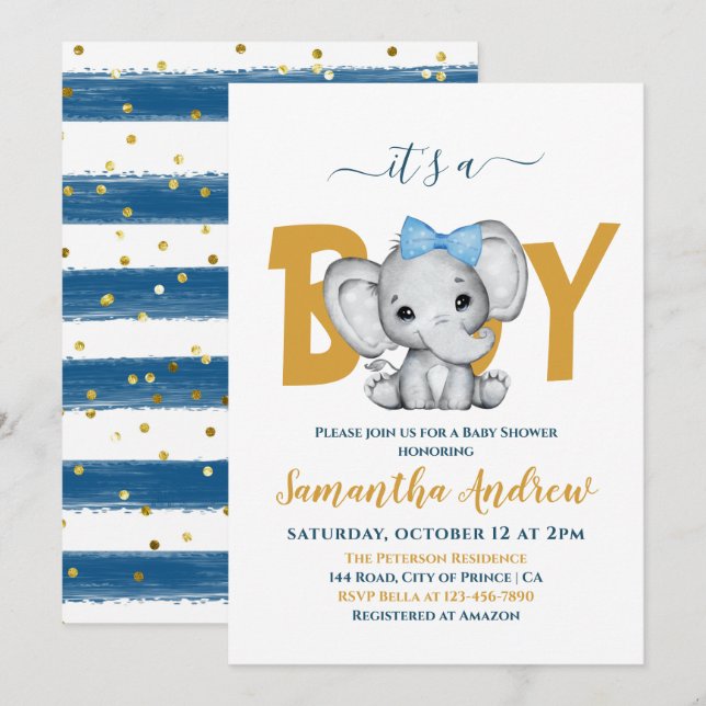 Es ist eine Baby Adorable Baby Elephant Baby Dusch Einladung (Vorne/Hinten)