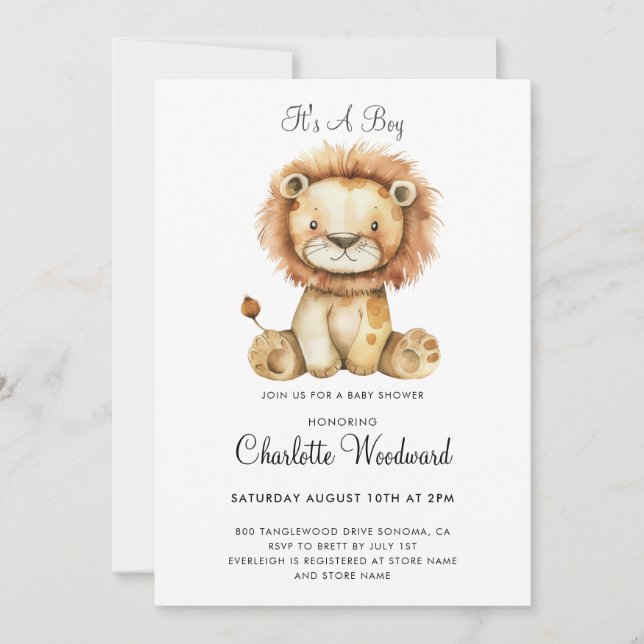 Es ist eine Baby Adorable Lion Cub Boy Baby Dusche Einladung (Vorderseite)