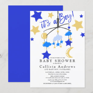 Es ist eine Baby-Baby-Dusche auf Boy-Moon-Stars-Cr Einladung