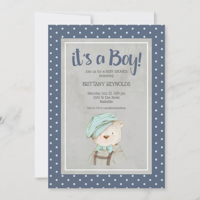 Es ist eine Baby-Baby-Dusche aus Boy Blue Teddy Be Einladung (Vorderseite)