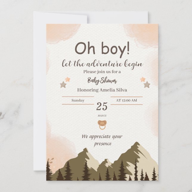 Es ist eine Baby-Baby-Dusche aus Boy Mountain Fore Einladung (Vorderseite)