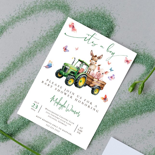 Es ist eine Baby-Baby-Dusche für Boy Tractor. Einladung (Von Creator hochgeladen)
