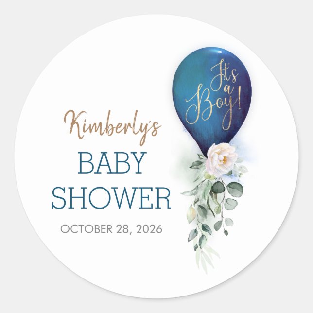 Es ist eine Baby Blue Balloon Baby Dusche Runder Aufkleber (Vorderseite)
