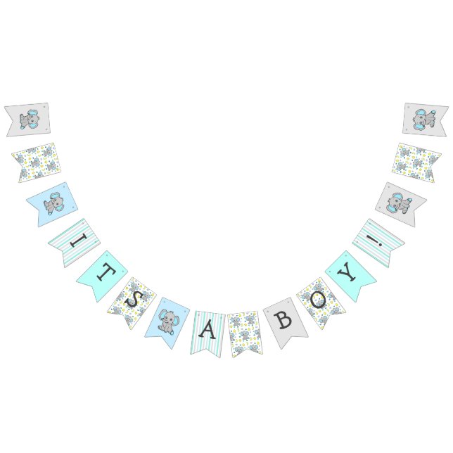 Es ist eine Baby, Blue Elephant Themed Baby Dusche Wimpelkette (Alle)