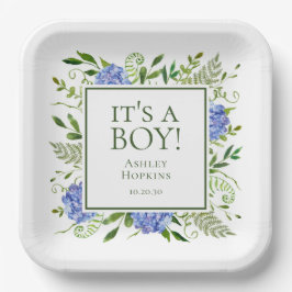 Es ist eine Baby Blue Hydrangeas Baby Dusche Pappteller