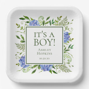 Es ist eine Baby Blue Hydrangeas Baby Dusche Pappteller