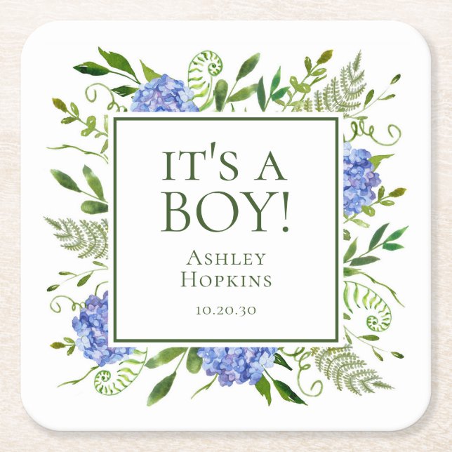 Es ist eine Baby Blue Hydrangeas Baby Dusche Rechteckiger Pappuntersetzer (Vorderseite)