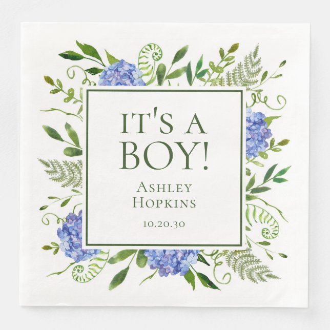Es ist eine Baby Blue Hydrangeas Baby Dusche Serviette (Vorderseite)