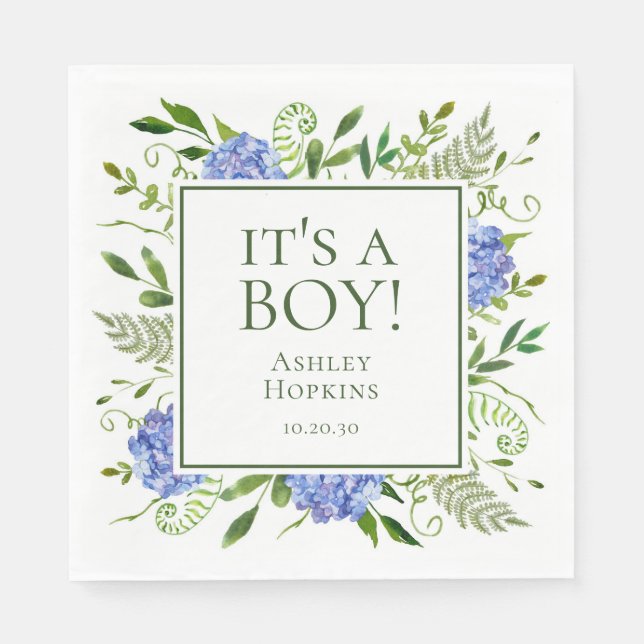 Es ist eine Baby Blue Hydrangeas Baby Dusche Serviette (Vorderseite)
