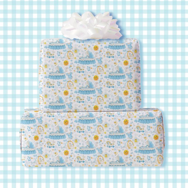 Es ist eine Baby Blue & White Bassinet Baby Dusche Geschenkpapier (Von Creator hochgeladen)