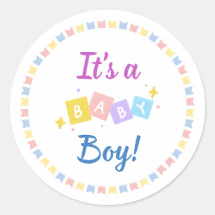 Es ist eine Baby Boy Blue Birth Ankündigung Runder Aufkleber