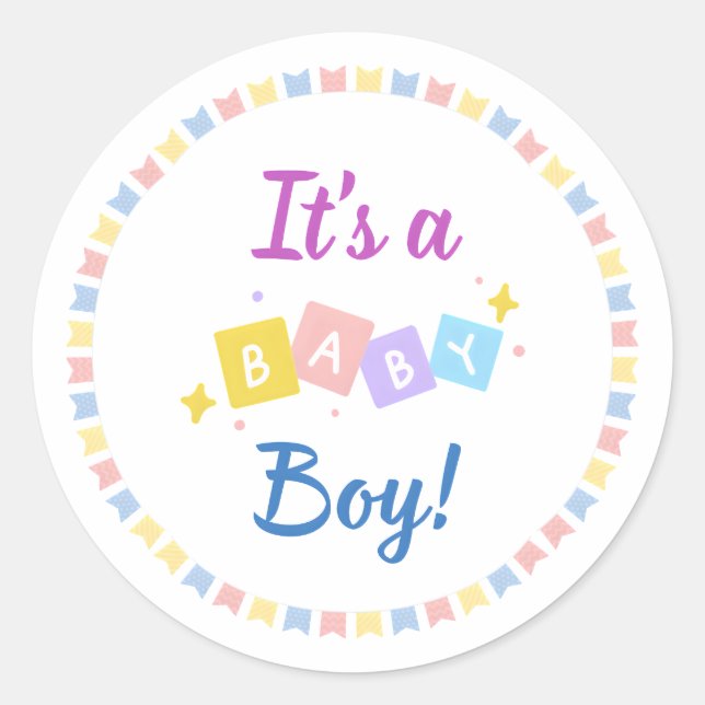 Es ist eine Baby Boy Blue Birth Ankündigung Runder Aufkleber (Vorderseite)