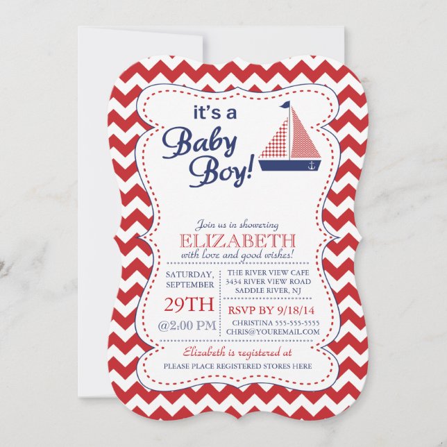 Es ist eine Baby Boy Sailboat Nautical Baby Shower Einladung (Vorderseite)