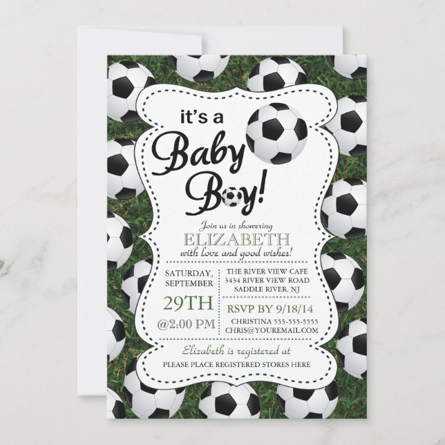Es ist eine Baby Boy Soccer Baby Dusche Einladung (Vorderseite)