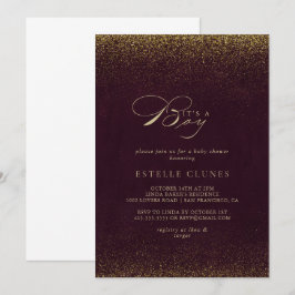 Es ist eine Baby Burgundy Gold Glitzer Babydusche Einladung