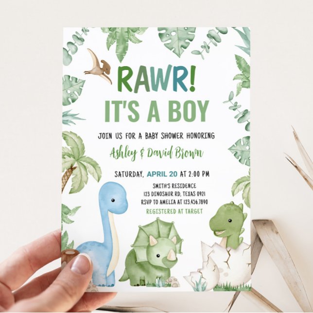 Es ist eine Baby-Dinosaurier-Kinderdusche Einladung (Greenery Boy Dinosaur Baby Shower Invitation)