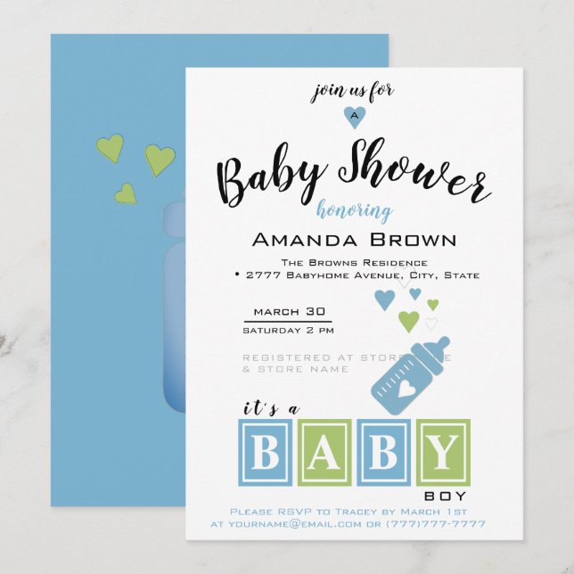 Es ist eine Baby-Dusche Einladung (Vorne/Hinten)