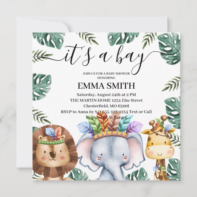 Es ist eine Baby-Dusche für Boy Woodland Animals F Einladung (Vorderseite)