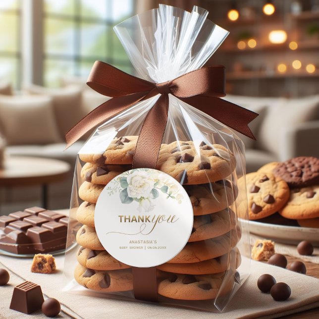 Es ist eine Baby-Dusche - Gold Balloon & Greenery Runder Aufkleber (Von Creator hochgeladen)