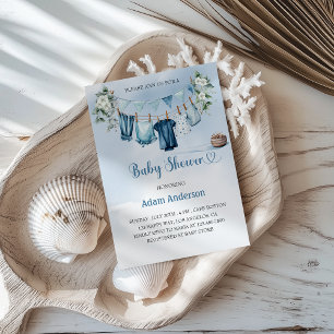 Es ist eine Baby-Dusche mit Blue Wäsche Thema Einladung