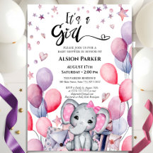 Es ist eine Baby Elephant Pink Balloons Babydusche