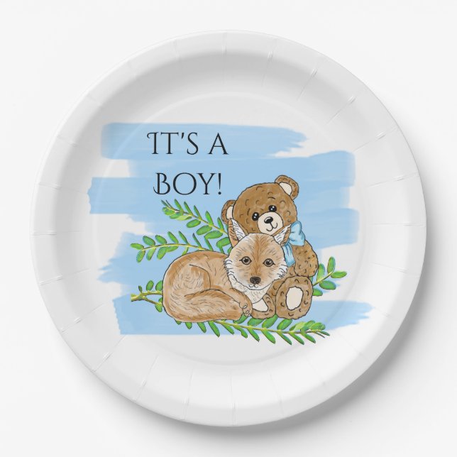 Es ist eine Baby-, Fox- und Teddy-Bear-Dusche Pappteller (Vorderseite)