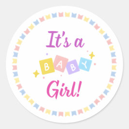 Es ist eine Baby Girl Pink Geburtserklärung Runder Aufkleber