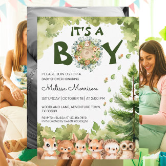 Es ist eine Baby Nature Woodland Babydusche Einladung