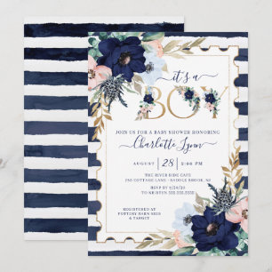 Es ist eine Baby Navy Blue & Blush Floral Baby Dus Einladung