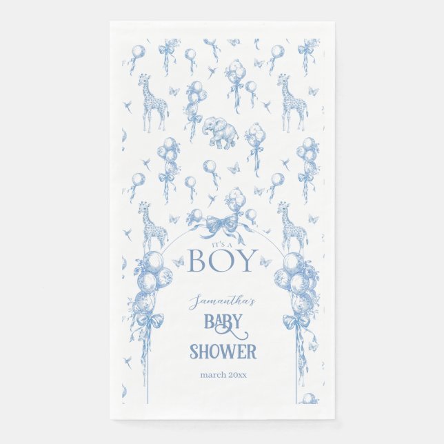 Es ist eine Baby Safari Animal Blue Balloon Baby D Serviette (Vorderseite)