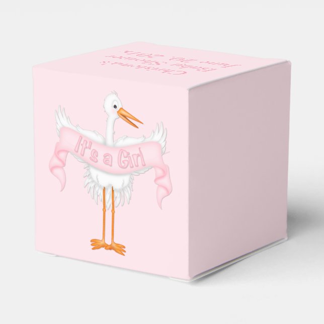Es ist eine Baby Stork Baby Duschbox Geschenkschachtel (Rückseite)