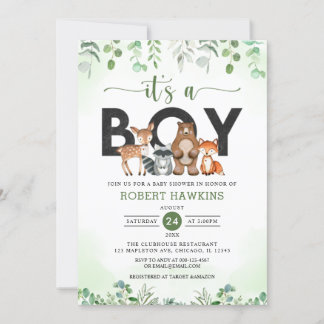 Es ist eine Babydusche aus Boy Forest Woodland Ani Einladung